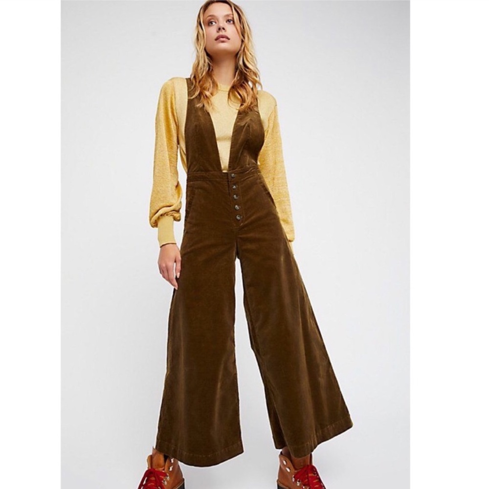 Free People corduroy forest green jumpsuit